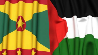 GRENADA ve Filistin 4k bayrakları gerçekçi kumaş dokusuyla