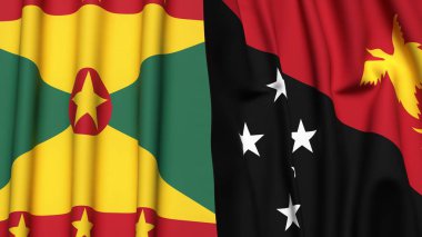 GRENADA ve PAPUA YENİ GİNEA bayrakları gerçekçi kumaş dokusuna sahip