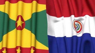 GRENADA ve PARAGUAY bayrakları gerçekçi kumaş dokusuyla