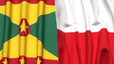GRENADA ve POLAND bayrakları gerçekçi kumaş dokusuyla