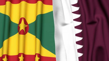 GRENADA ve Katar 'ın gerçekçi kumaş dokusuna sahip bayrakları