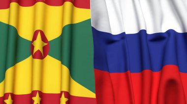 Gerçekçi kumaş dokusuna sahip GRENADA ve RUSSIA bayrakları