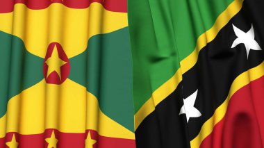 GRENADA 'nın bayrakları ve gerçekçi kumaş dokusuna sahip Aziz KITTS