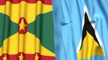 GRENADA ve SAINT LUCIA bayrakları gerçekçi kumaş dokusuyla