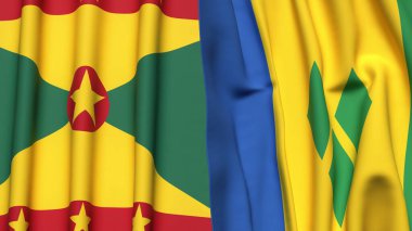 GRENADA Bayrakları ve Gerçekçi kumaş dokusuna sahip Aziz VINCENT