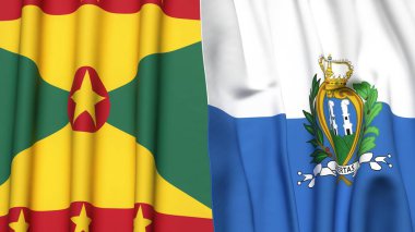GRENADA ve SAN MARINO bayrakları gerçekçi kumaş dokusuyla