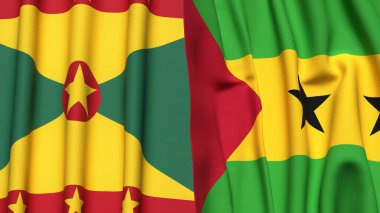 GRENADA ve SAO TOME bayrakları gerçekçi kumaş dokusuyla