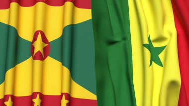 GRENADA ve SENEGAL bayrakları gerçekçi kumaş dokusuyla