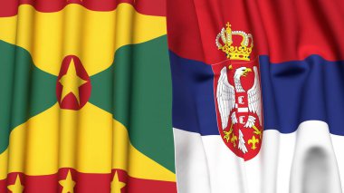 GRENADA ve SERBIA 'nın gerçekçi kumaş dokusuyla bayrakları