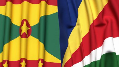 GRENADA ve SEYCHELLES bayrakları gerçekçi kumaş dokusuyla