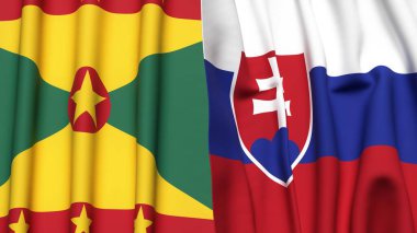GRENADA ve SLOVAKIA bayrakları gerçekçi kumaş dokusuyla