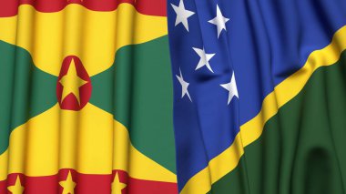 GRENADA Bayrakları ve SOLOMON Adaları Gerçekçi kumaş dokusuna sahip