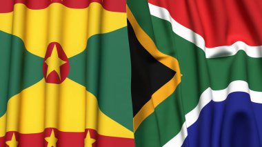 GRENADA Bayrakları ve gerçekçi kumaş dokusuna sahip Güney Afrika