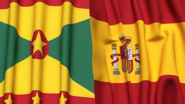 GRENADA ve İspanya bayrakları gerçekçi kumaş dokusuyla