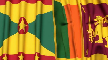 GRENADA ve SRI LANKA bayrakları gerçekçi kumaş dokusuyla