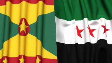 GRENADA ve SYRIA bayrakları gerçekçi kumaş dokusuyla