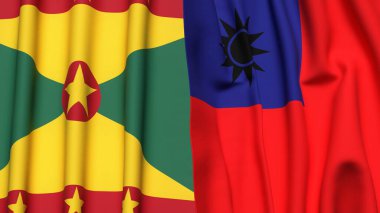 GRENADA ve Tayvan bayrakları gerçekçi kumaş dokusuyla