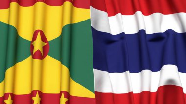 GRENADA ve THAILAND bayrakları gerçekçi kumaş dokusuyla