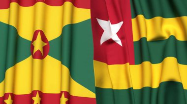 GRENADA ve TOGO bayrakları gerçekçi kumaş dokusuyla