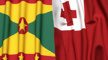 GRENADA ve TONGA bayrakları gerçekçi kumaş dokusuyla