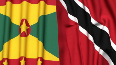 GRENADA ve TRINIDAD bayrakları gerçekçi kumaş dokusuyla