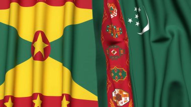 GRENADA ve Türkmenistan 'ın gerçekçi kumaş dokusuyla bayrakları