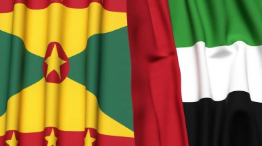 GRENADA ve BAE bayrakları gerçekçi kumaş dokusuyla