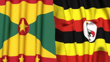 GRENADA ve UGANDA bayrakları gerçekçi kumaş dokusuyla
