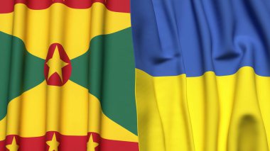 GRENADA ve UKRAINE bayrakları gerçekçi kumaş dokusuyla