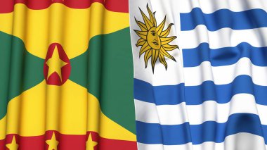 GRENADA ve Uruguay 'ın gerçekçi kumaş dokusuna sahip bayrakları
