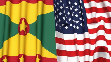 GRENADA ve ABD bayrakları gerçekçi kumaş dokusuyla