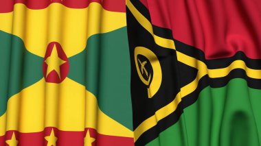 GRENADA ve VANUATU bayrakları gerçekçi kumaş dokusuyla