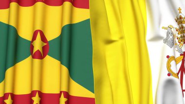 GRENADA ve VATICAN bayrakları gerçekçi kumaş dokusuyla