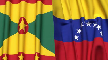 GRENADA ve Venezuela bayrakları gerçekçi kumaş dokusuyla