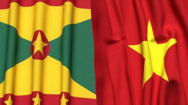 GRENADA ve VİETNAM bayrakları gerçekçi kumaş dokusuyla