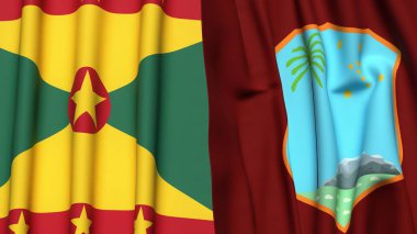 GRENADA ve Batı Hint Adaları bayrakları gerçekçi kumaş dokusuyla