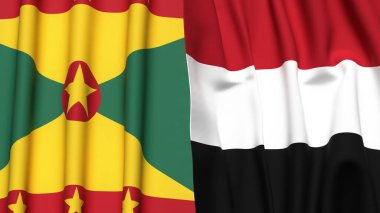 GRENADA ve YEMEN bayrakları gerçekçi kumaş dokusuyla