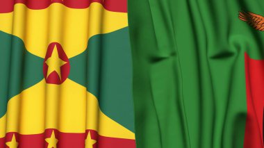 GRENADA ve ZAMBIA bayrakları gerçekçi kumaş dokusuyla
