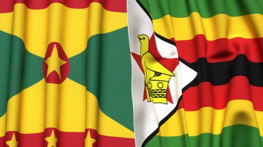 GRENADA ve ZIMBABWE bayrakları gerçekçi kumaş dokusuyla