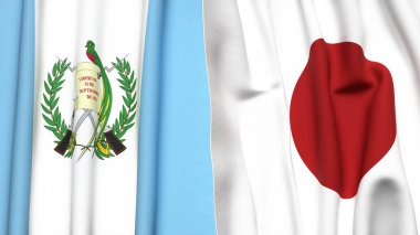Guatemala ve Japon bayrakları gerçekçi kumaş dokusuna sahip.