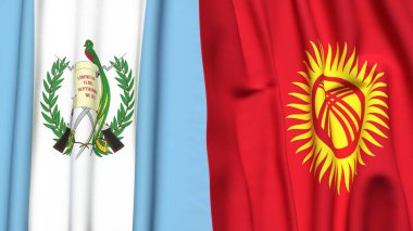 GATEMALA ve KYRGYZSTAN bayrakları gerçekçi kumaş dokusuyla