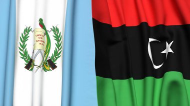 Gerçekçi kumaş dokusuna sahip GUATEMALA ve LIBYA bayrakları