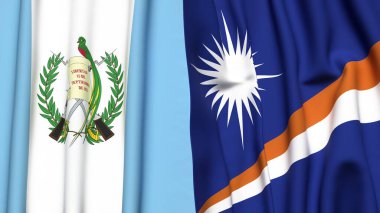 Guatemala ve Marshall adalarının bayrakları gerçekçi kumaş dokusuna sahiptir.