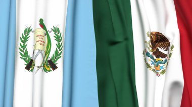 Gerçekçi kumaş dokusuna sahip Guatemala ve Meksika bayrakları