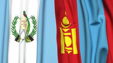 Guatemala ve Mongola bayrakları gerçekçi kumaş dokusuyla