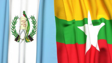 Guatemala ve Myanmar bayrakları gerçekçi kumaş dokusuyla