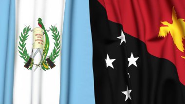 Guatemala ve PAPUA Yeni Guinea bayrakları gerçekçi kumaş dokusuyla