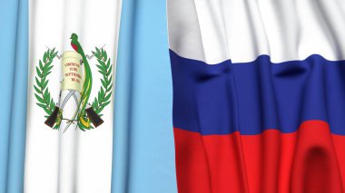 GATEMALA ve RUSSIA bayrakları gerçekçi kumaş dokusuyla