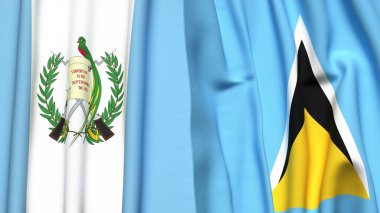 Guatemalalı bayraklar ve gerçekçi kumaşlı Aziz LUCIA.