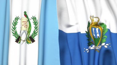 Guatemala ve SAN MARINO bayrakları gerçekçi kumaş dokusuyla